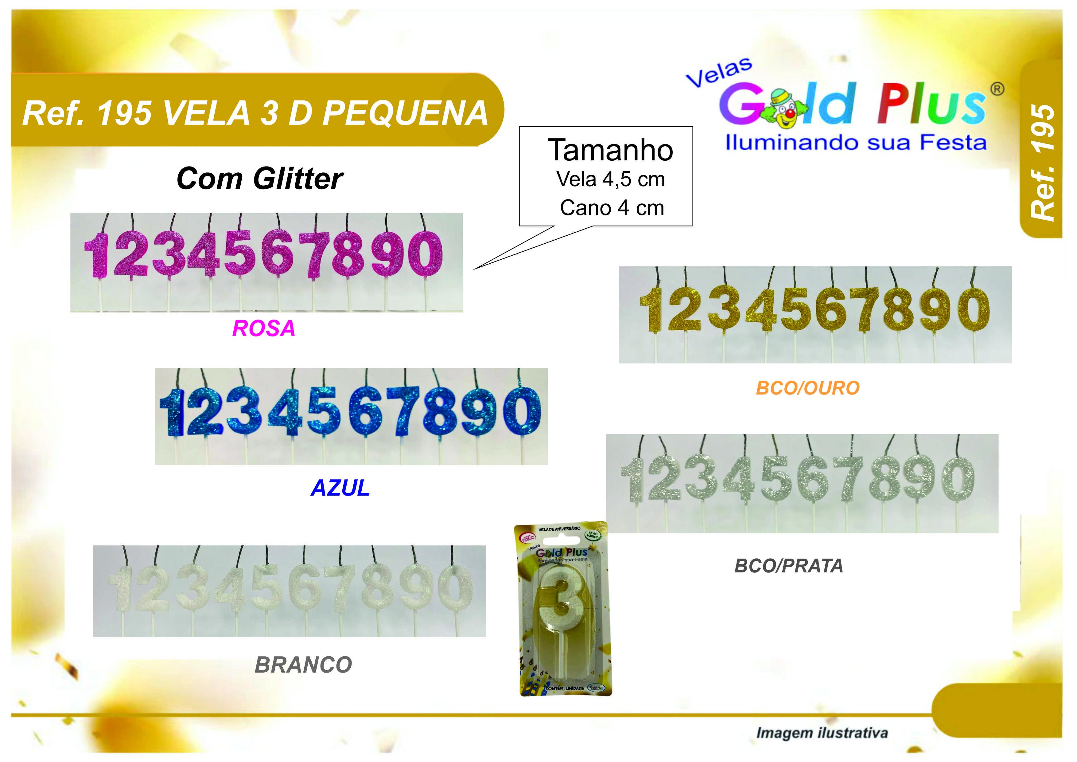 REF. 195 - VELA 3 D PEQUENA COM GLITTER